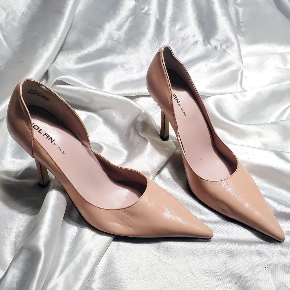 NOLAN BY GLORY tan peach pointy toe leather pumps SZ 7.5